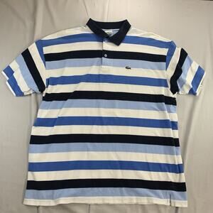 Vintage Lacoste Striped Blue Polo Shirt Mens 2XL Crocodile Preppy